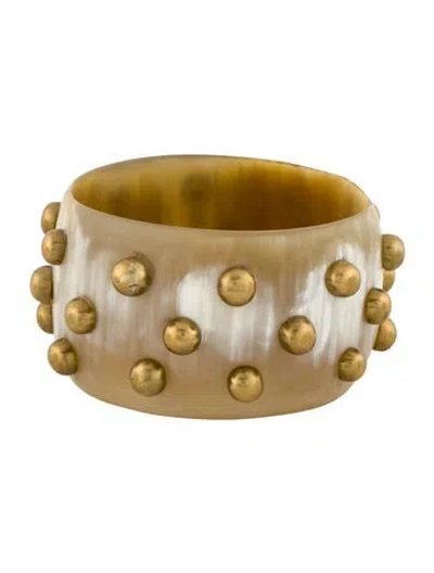 Pre-owned Ashley Pittman Horn Studded Bangle Bracelet In Brown