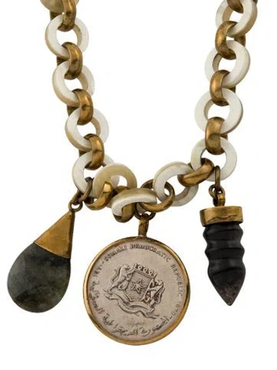 Pre-owned Ashley Pittman Stone & Horn Charm Pendant Necklace In Brown