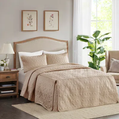 Ashley Quebec Queen 3 Piece Split Corner Pleated Quilted Bedspread In Neutral