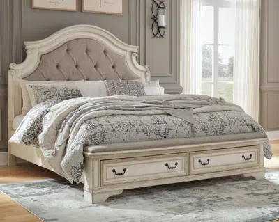 Ashley Realyn California King Upholstered Panel Storage Bed In Two-tone