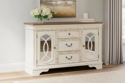 Ashley Realyn Dining Server With Inset Mirrored Glass And Fretwork In Multi