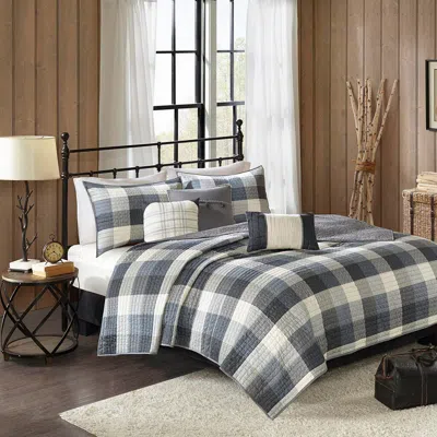 Ashley Ridge Full/queen 6 Piece Printed Herringbone Quilt Set With Throw Pillows In Gray