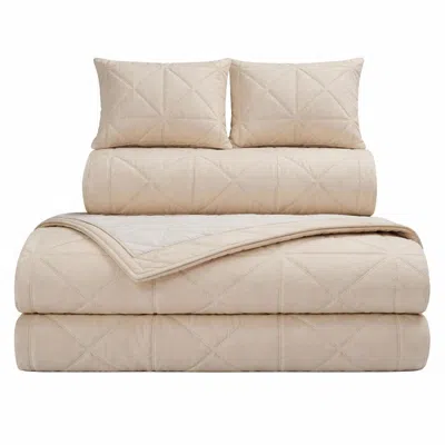 Ashley Rizzy Home Blackberry Grove Solid 3 Piece Queen Quilt Set In Neutral