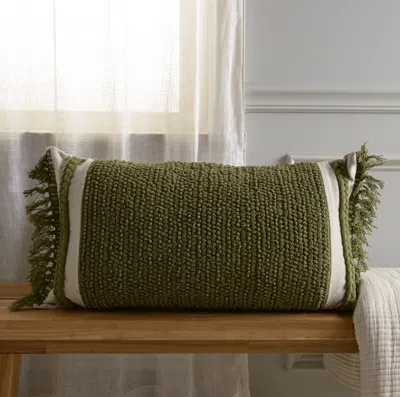 Ashley Rizzy Home Braided Fringe Decorative Throw Pillow In Green