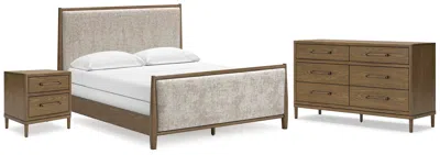 Ashley Roanhowe California King Upholstered Bed With Dresser And Nightstand In Brown