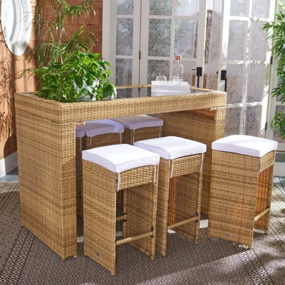 Ashley Safavieh Horus Outdoor Dining Table And 6 Stools In Brown