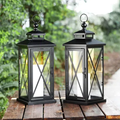 Ashley Safavieh Lirio Outdoor Solid Lantern (set Of 2) In Black