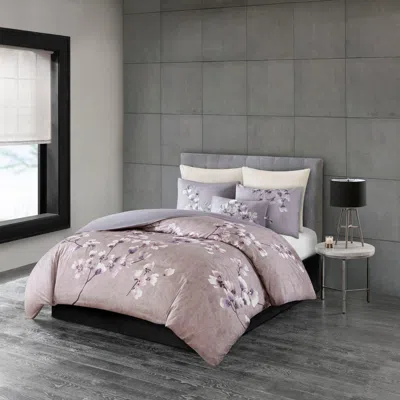 Ashley Sakura Blossom Full/queen 3 Piece Sateen Printed Duvet Cover Set In Purple