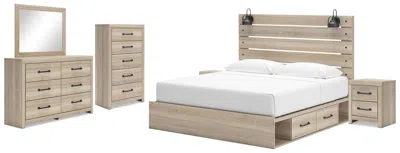 Ashley Senbry King Panel Bed With Mirrored Dresser In Brown