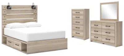 Ashley Senbry Queen Panel Bed With Mirrored Dresser And Chest In Brown
