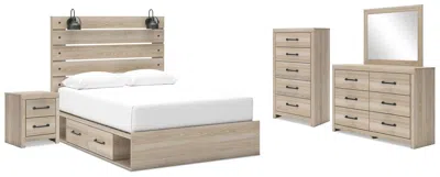 Ashley Senbry Queen Panel Bed With Mirrored Dresser In Brown