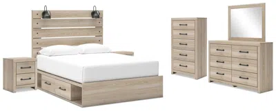 Ashley Senbry Queen Panel Bed With Mirrored Dresser In Neutral