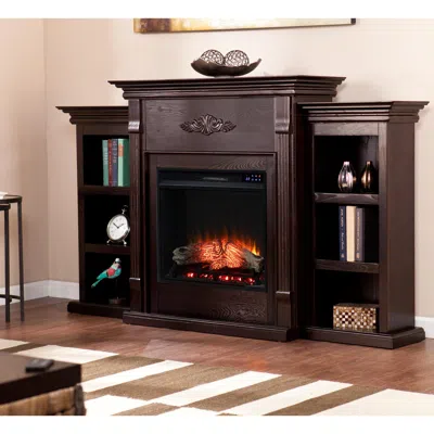 Ashley Southern Enterprises Furniture Harkdale Touch Screen Electric Fireplace With Bookcases In Brown
