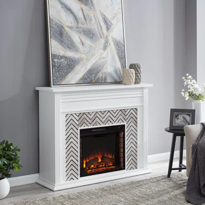 Ashley Southern Enterprises Nayelington 50" Mantel With Electric Fireplace In White