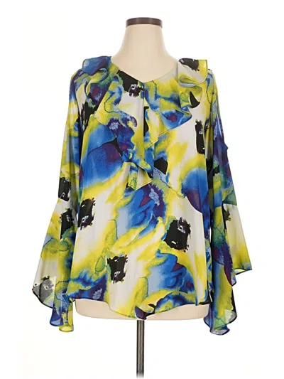 Pre-owned Ashley Stewart 3/4 Sleeve Blouse In Blue