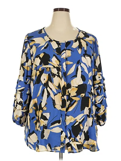 Pre-owned Ashley Stewart 3/4 Sleeve Blouse In Blue