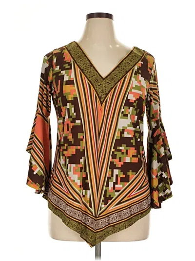 Pre-owned Ashley Stewart 3/4 Sleeve Blouse In Brown