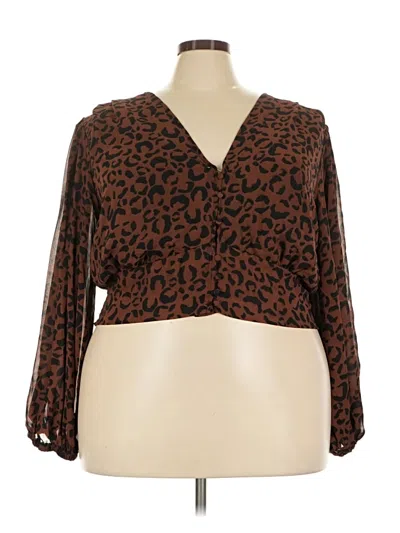 Pre-owned Ashley Stewart 3/4 Sleeve Blouse In Brown