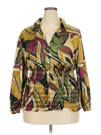 Pre-owned Ashley Stewart 3/4 Sleeve Blouse In Gold