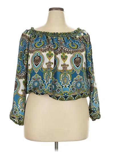 Pre-owned Ashley Stewart 3/4 Sleeve Blouse In Green