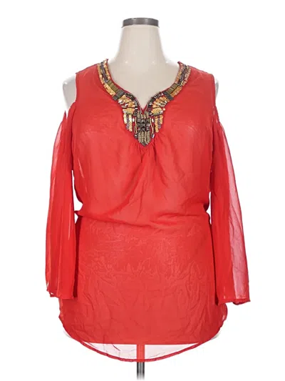 Pre-owned Ashley Stewart 3/4 Sleeve Blouse In Red