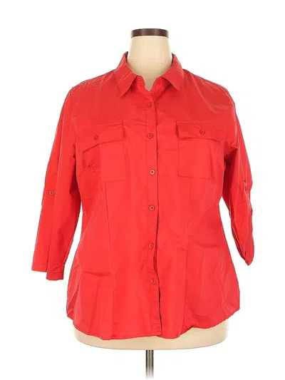 Pre-owned Ashley Stewart 3/4 Sleeve Button Down Shirt In Red