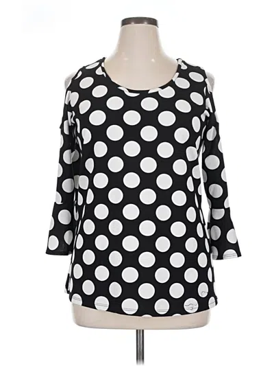 Pre-owned Ashley Stewart 3/4 Sleeve Top Black Polka Dots Pattern Cold Shoulder Neckline Tops