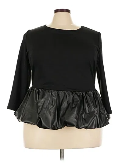 Ashley Stewart 3/4 Sleeve Top Black Ruffles Neckline Tops