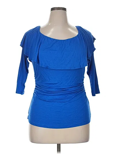 Ashley Stewart 3/4 Sleeve Top Blue One Shoulder Neckline Tops