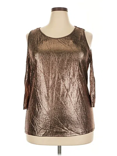 Pre-owned Ashley Stewart 3/4 Sleeve Top Gold Metallic Pattern Cold Shoulder Neckline Tops