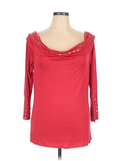 Ashley Stewart 3/4 Sleeve Top Red Scoop Neck Tops