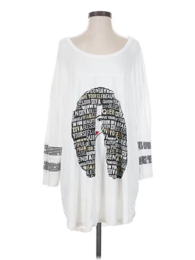 Pre-owned Ashley Stewart 3/4 Sleeve Top White Square Neckline Tops