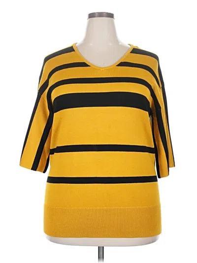Pre-owned Ashley Stewart 3/4 Sleeve Top Yellow Boatneck Tops