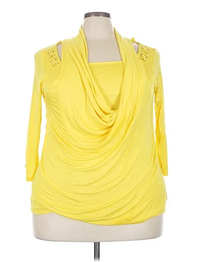 Pre-owned Ashley Stewart 3/4 Sleeve Top Yellow Cowl Neck Tops