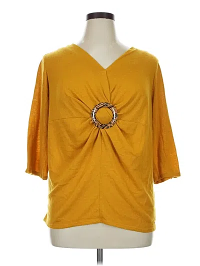 Pre-owned Ashley Stewart 3/4 Sleeve Top Yellow Keyhole Neckline Tops