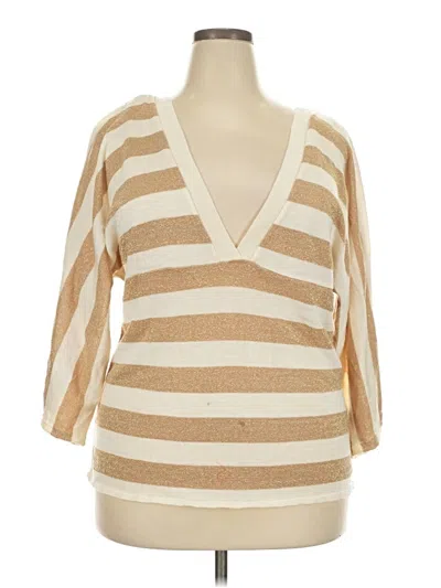 Pre-owned Ashley Stewart 3/4 Sleeve T-shirt In Tan