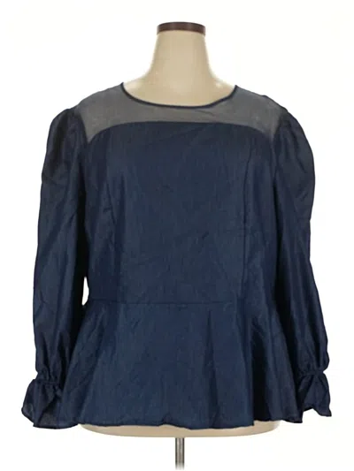 Ashley Stewart Long Sleeve Blouse In Blue