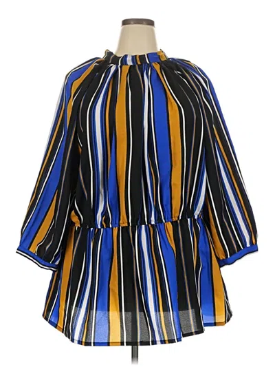 Pre-owned Ashley Stewart Long Sleeve Blouse In Blue