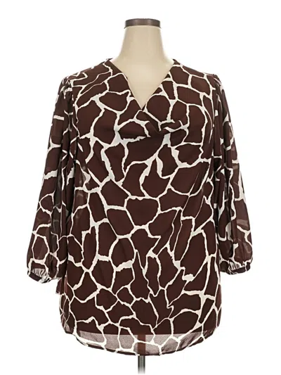Pre-owned Ashley Stewart Long Sleeve Blouse In Brown
