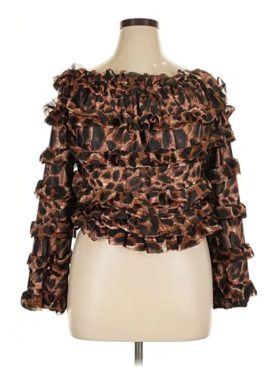 Pre-owned Ashley Stewart Long Sleeve Blouse In Brown