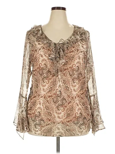 Pre-owned Ashley Stewart Long Sleeve Blouse In Brown