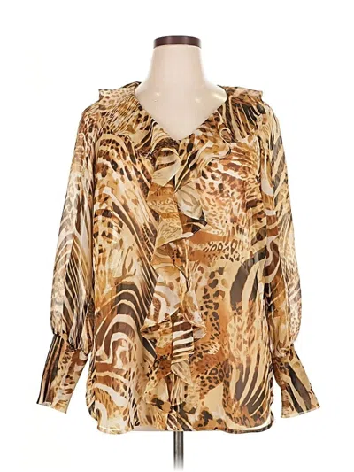 Pre-owned Ashley Stewart Long Sleeve Blouse In Gold