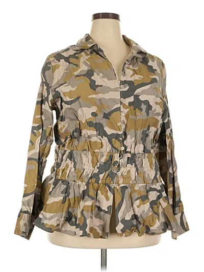 Ashley Stewart Long Sleeve Blouse In Tan