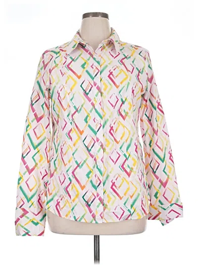 Pre-owned Ashley Stewart Long Sleeve Blouse In White