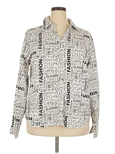 Pre-owned Ashley Stewart Long Sleeve Button Down Shirt In Ivory