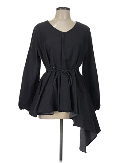 Pre-owned Ashley Stewart Long Sleeve Top Black V-neck Tops