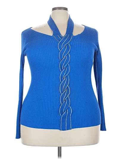 Pre-owned Ashley Stewart Long Sleeve Top Blue Cowl Neck Tops