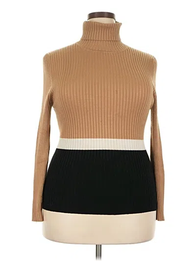 Pre-owned Ashley Stewart Long Sleeve Top Brown Turtleneck Tops