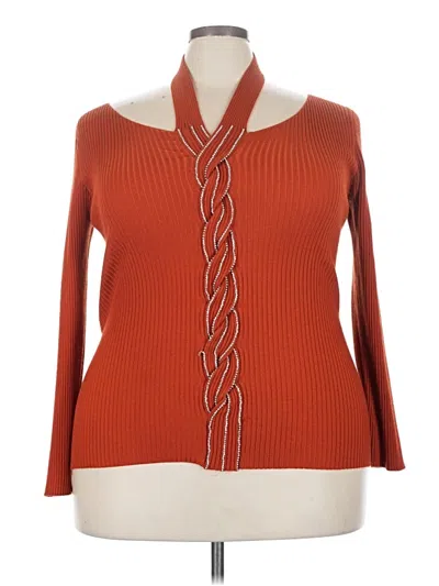 Pre-owned Ashley Stewart Long Sleeve Top Orange Cowl Neck Tops