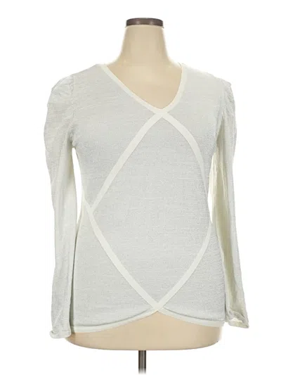 Pre-owned Ashley Stewart Long Sleeve Top Silver V-neck Tops